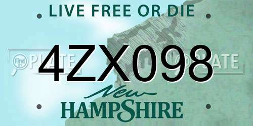 4ZX098 New Hampshire License Plate