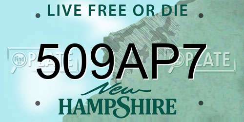 509AP7 New Hampshire License Plate