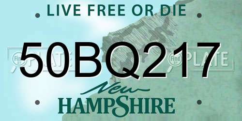 50BQ217 New Hampshire License Plate