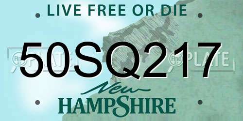 50SQ217 New Hampshire License Plate
