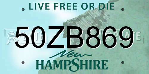 50ZB869 New Hampshire License Plate