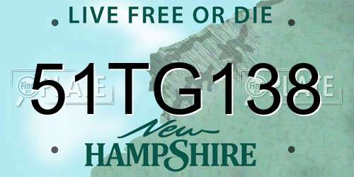 51TG138 New Hampshire License Plate
