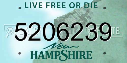 5206239 New Hampshire License Plate