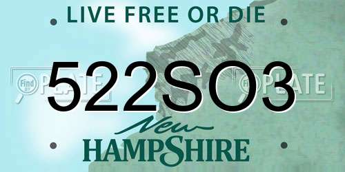 522SO3 New Hampshire License Plate