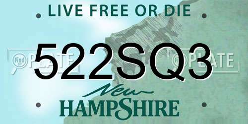 522SQ3 New Hampshire License Plate