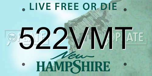 522VMT New Hampshire License Plate