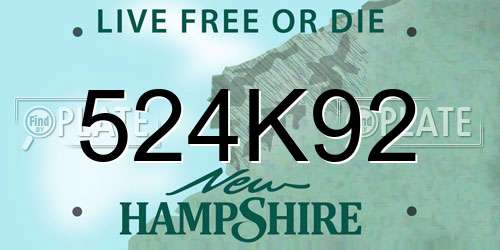 524K92 New Hampshire License Plate