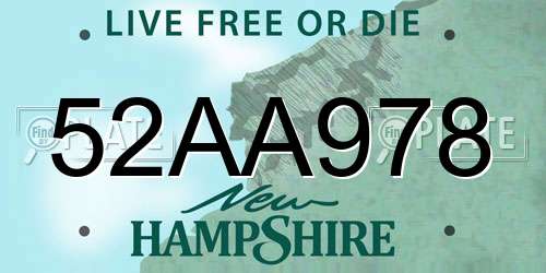 52AA978 New Hampshire License Plate