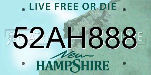52AH888 New Hampshire License Plate