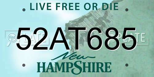 52AT685 New Hampshire License Plate