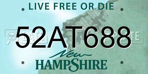 52AT688 New Hampshire License Plate
