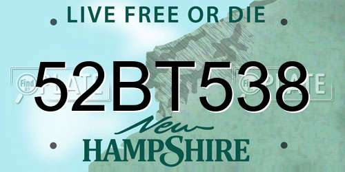 52BT538 New Hampshire License Plate