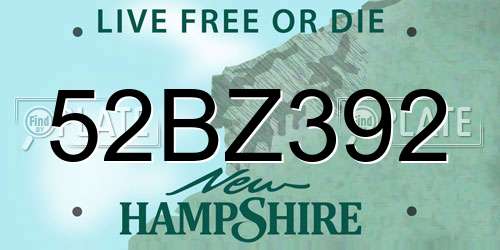 52BZ392 New Hampshire License Plate