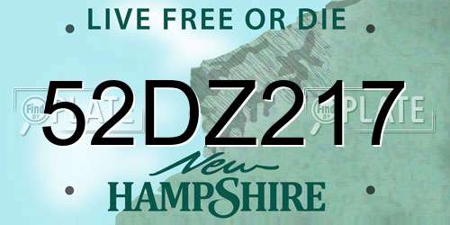 52DZ217 New Hampshire License Plate