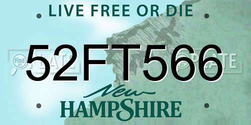 52FT566 New Hampshire License Plate