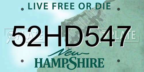 52HD547 New Hampshire License Plate