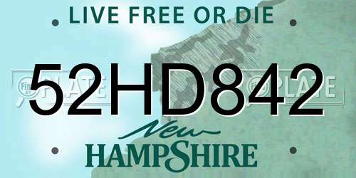 52HD842 New Hampshire License Plate