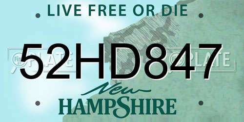 52HD847 New Hampshire License Plate