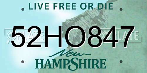 52HO847 New Hampshire License Plate