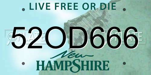 52OD666 New Hampshire License Plate