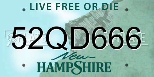52QD666 New Hampshire License Plate