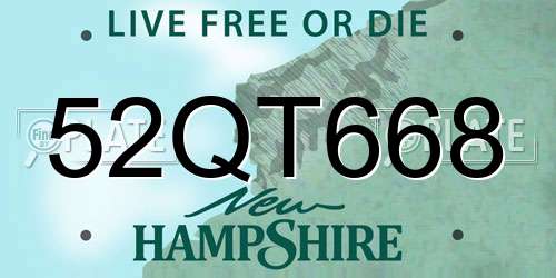 52QT668 New Hampshire License Plate