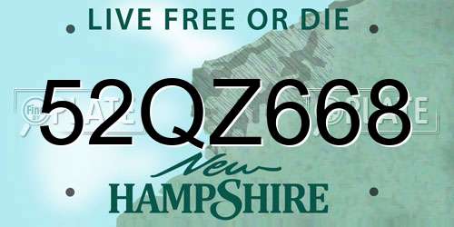 52QZ668 New Hampshire License Plate