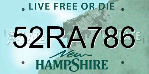 52RA786 New Hampshire License Plate