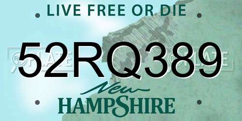 52RQ389 New Hampshire License Plate