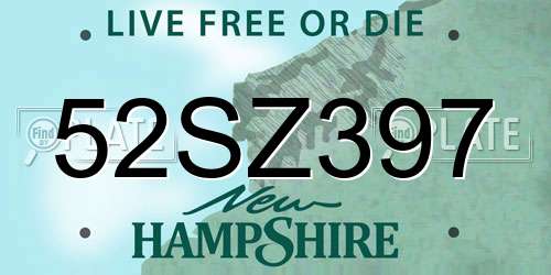 52SZ397 New Hampshire License Plate