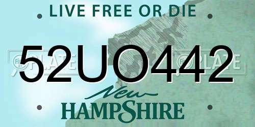 52UO442 New Hampshire License Plate