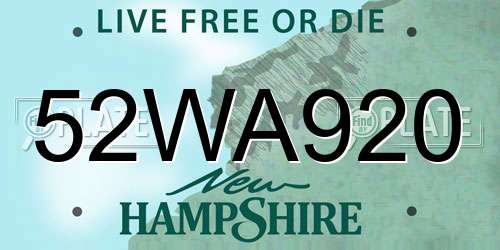 52WA920 New Hampshire License Plate