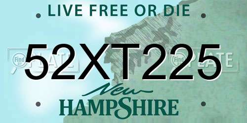 52XT225 New Hampshire License Plate