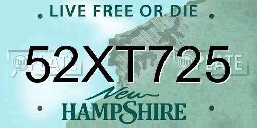 52XT725 New Hampshire License Plate
