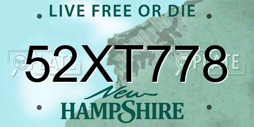 52XT778 New Hampshire License Plate