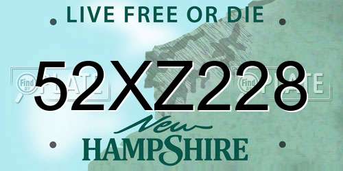 52XZ228 New Hampshire License Plate