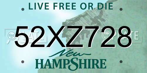 52XZ728 New Hampshire License Plate