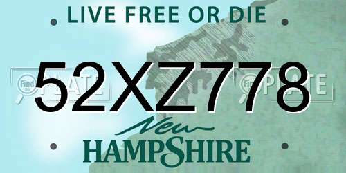 52XZ778 New Hampshire License Plate
