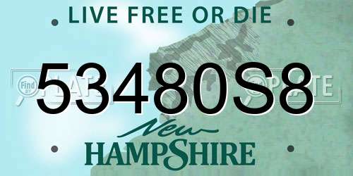 53480S8 New Hampshire License Plate