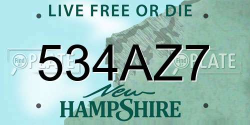 534AZ7 New Hampshire License Plate