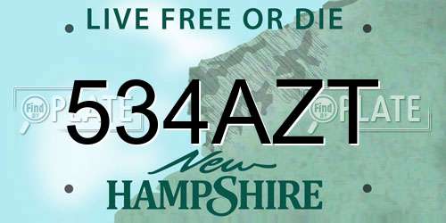 534AZT New Hampshire License Plate