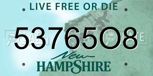 53765O8 New Hampshire License Plate
