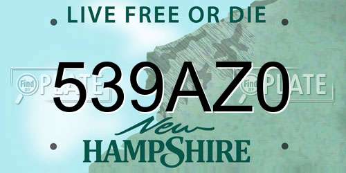 539AZ0 New Hampshire License Plate