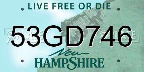 53GD746 New Hampshire License Plate