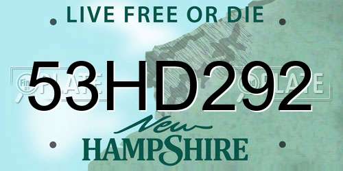 53HD292 New Hampshire License Plate