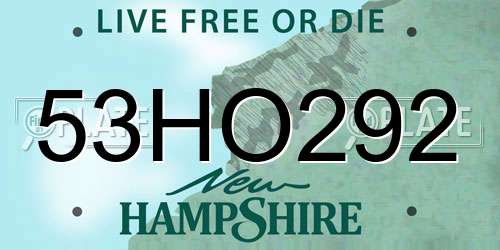 53HO292 New Hampshire License Plate