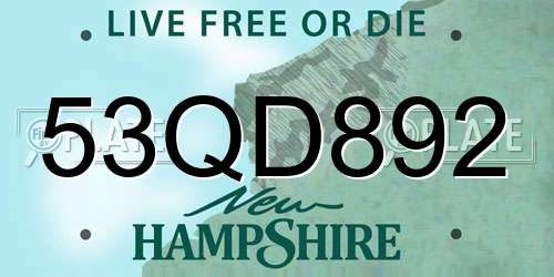 53QD892 New Hampshire License Plate