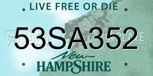 53SA352 New Hampshire License Plate