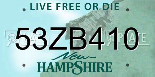 53ZB410 New Hampshire License Plate