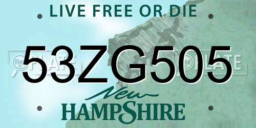 53ZG505 New Hampshire License Plate